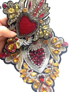 1 Piece RED Heart Sequins Beads Badges Applique Embroidered Beaded Patch for Clothing