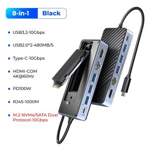 ORICO | ORICO-USB C HUB with SSD Enclosure Laptop Docking Station 4K60Hz HDMI-Com 100W PD RJ45 SDTF 10Gbps M.2 NVME SATA SSD 8TB