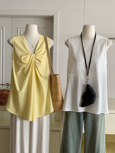 Loose Womens V-neck Tank Top Knot Design Summer New Style Casual Korean Loose Slimming Top Shirt Design Sense Twist Knot