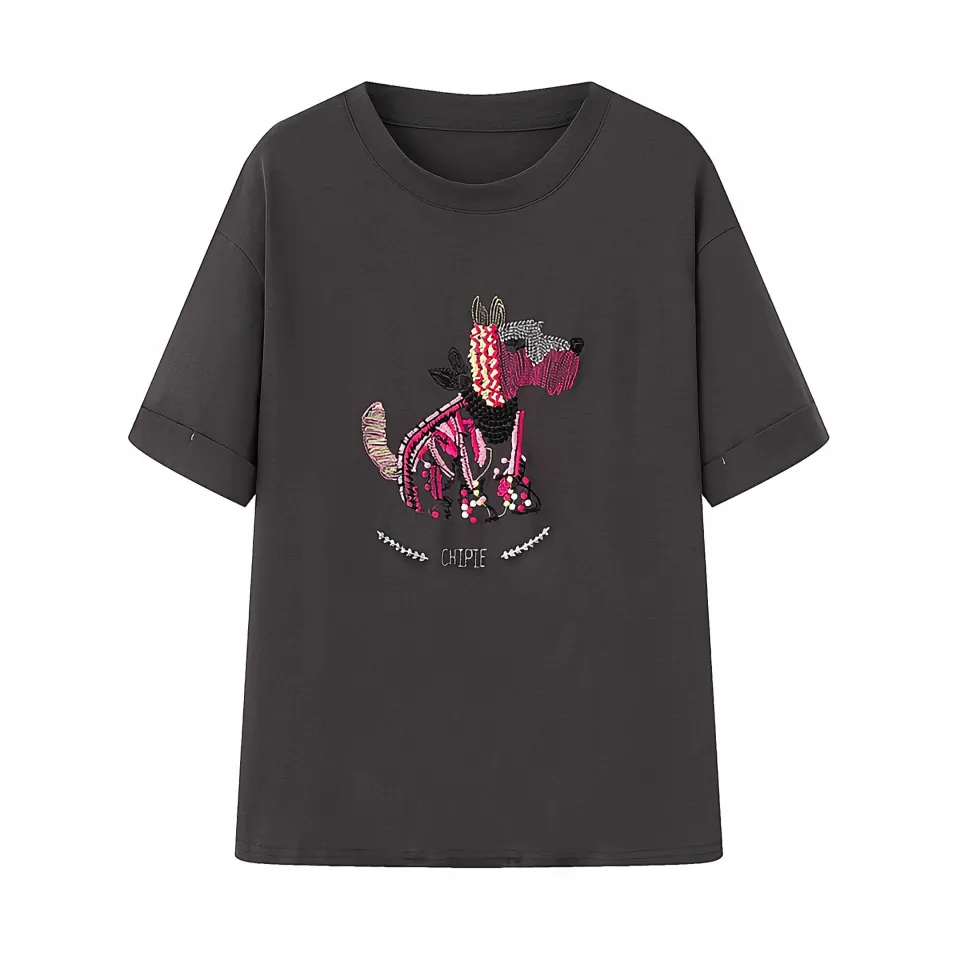 Ainos Wish Women's round Neck Short Sleeve T-Shirt Cartoon