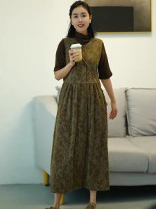 ชุดเดรสยาวคลุมเข่าคอตั้งแขนกุดสไตล์วินเทจสุดหรูหราสำหรับฤดูใบไม้ร่วงปี 2024 ทรงเข้ารูปสำหรับผู้หญิง สวมใส่สบาย สไตล์สตรีท