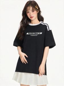 Gbiaior | Retro Contrast Sleeve Loose Cotton American Style T-Shirt