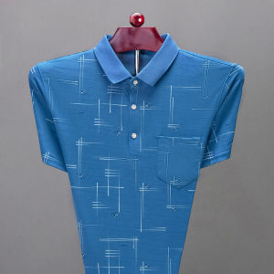 Ice Silk Short Sleeve T-Shirt Mens Summer Business Casual Turn-down Collar Pocket Design Fashion Urban Style Dad Clothes