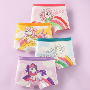 ชุดชั้นในเด็กผู้หญิง 4 ชิ้น ผ้าฝ้าย สวมใส่สบาย กางเกงบ็อกเซอร์เด็ก ลายยูนิคอร์นสีรุ้ง การ์ตูน บอยชอร์ต ระบายอากาศได้ดี กางเกงในเด็กผู้หญิง