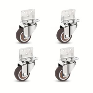 4 Pcs L-Shaped Side Mount Caster Wheels Soft Rubber Castors Swivel Caster Wheels for Furniture Trolley Suitcase Kitchen Cabinet