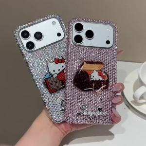 Sanrio | Luxury Diamond Cartoon Hello Kitty Luggage Print Phone Case For iPhone 17 16 15 14 13 12 11 Pro Max Plus Bling Girly Phone Cover