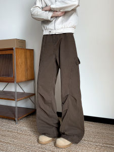 กางเกงขายาวทรงหลวมสไตล์อเมริกันสำหรับผู้ชาย สไตล์ลำลอง ทรงตรง ทรงหลวม เอวกลาง ลายดอกไม้ ฤดูใบไม้ร่วง 2025