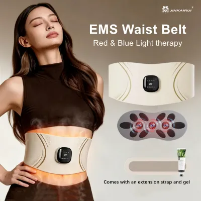 Jinkairui EMS Waist Belt Abdominal Massager with Red Blue Light Slimming Belt with Heat Waist Trainer Body Shaper Belly Massager