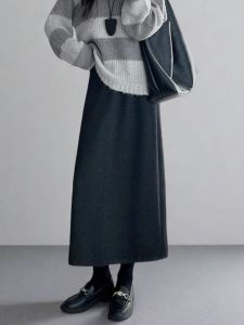Acetate Wool Skirt High Waist Straight Cut mid Length Versatile Slimming Commute Style Japanese A-Line Half-length Split Skirt