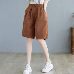 American Style Cotton Sports Shorts Women Summer Straight Wide Leg Casual Mid-Length Pants Versatile High Waist Five-Quarter
