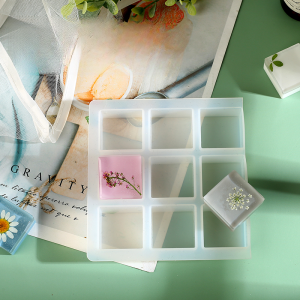 Crystal AB Resin Epoxy Handmade Nine Grid Square Silicone Mold Dried Flower Ice Cube Chocolate Plaster Aromatherapy Mold