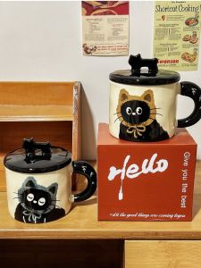 แก้วมugs ลายแมว ดื่มน้ำ แก้วเซรามิก แก้วคู่สำหรับทำงานในออฟฟิศ ของขวัญวันเกิด ของขวัญที่น่ารักและสร้างสรรค์