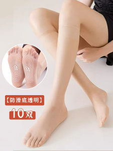 ถุงเท้ายาวบางพิเศษ โปร่งแสง ผู้หญิง ฤดูร้อน ถุงเท้าครึ่งคริสตัลกันลื่น ผ้าไหม No-tangle ถุงเท้ายาวถึงเข่า Crystal ผ้าไหม ถุงเท้า