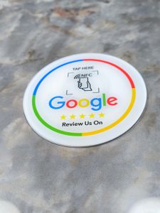 13.56Mhz programmable Google Review Card NFC station table NFC Google Reviews display bending card standing brand bracket