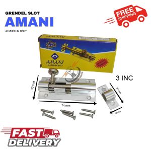 SELOT PINTU SELOT JENDELA 3"GRENDEL PINTU GRENDEL JENDELA 3 INCH SILVER CROME ALUMINIUM BOLT GLENDER
