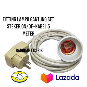 Fitting Lampu Gantung+Steker ON/OF +Kabel Serabut 2X0.75 +5Meter /fitting Lampu Gantung 1Set +Steker