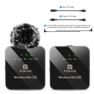 PULUZ 2 TX / 1 TX + 1 RX Wireless Lavalier Microphone 3.5mm Interface Receiver and Microphone For iPhone 3.5mm DSLR camera