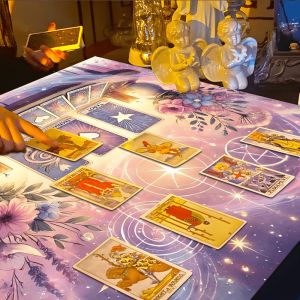 Pink Purple Magic Circle Celestial Floral Tarot Tablecloth Diviner Spiritual Use Tablecloth Stain-Resistant & Durable