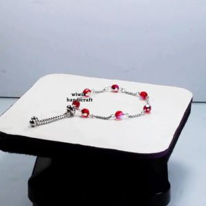 Gelang Tangan Wanita Serut Swarovski Stainless Tahan Karat Merah Siam 6 mm Kado HadiahTerbaru
