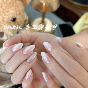 Handmade Detachable Pearl Nail Art Patch for Pregnant Women Brides Bright Color Series Finished Product Wearable Nail Tips