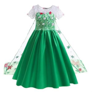 Elsa Costume for Girls Green Fancy Birthday Party Gown Kids Cosplay Princess Dress Carnival Party Children Dresses