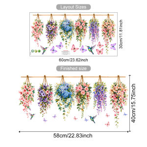 Flower Vine Hummingbird Window Stickers Reusable Static Stickers Suitable For Home Decoration in Windows Doors and Shower Rooms