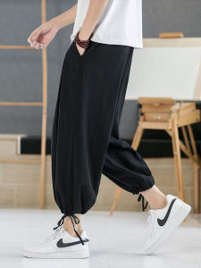 Loose Cotton Linen Mens Harlan Pants Nine Points Summer New Chinese Style Casual Wide Leg Trousers Big Size Fashion Trend