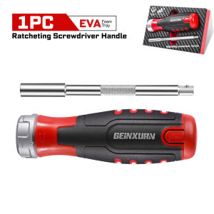 GEINXURN 1-Piece Ratcheting Screwdriver Handle 12-in-1 Magnetic Screwdriver Quick-Loadwith Eva Foam Storage Tray
