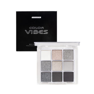 Color Vibes Dark Punk Smoky Eyeshadow Palette 9 Colors Black White Gray Metal Pearlescent Matte Silver for Party Stage Makeup