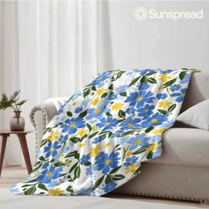 Beast Kingdom | Blue Yellow Wild Floral Print Soft Warm Flannel Blanket Lightweight Cozy Christmas Halloween Home Decor Room