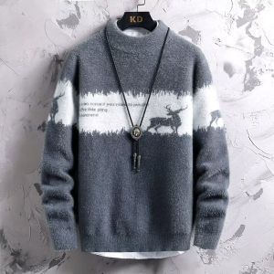 Áo Len Dệt Kim Dày Lót Lông Cáo Cho Nam Mùa Thu Đông Ấm Áp Thoải Mái Thường Ngày Áo Lót Cổ Tròn Dài Tay Thời Trang