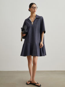 Blue Denim Look High-end Heavy Crafted V-neck T-shirt Dress