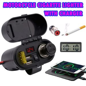 Bimota 5V Dual USB Port Charger With Voltmeter Time Display Waterproof Motorcycle USB Charger Cigartte Lighter