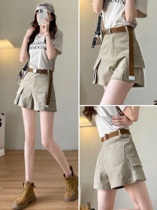 Quần Short Denim Cạp Cao Rộng Rãi Cho Nữ Mùa Xuân Thu Quần Short Denim Nhiều Túi Dáng Chữ a Cạp Cao Quần Short Denim