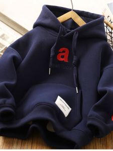 Thickened Fleece Hooded Sweatshirt Autumn Winter Childrens Clothing Warm One-Piece Velvet Boys Casual Fashionable Sweatshirt