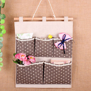 Five-Pocket Cotton Linen Storage Bag Wall-Mounted Bedside Organizer Humidity-Proof Dormitory Door Back Wall Storage Hanging Bag