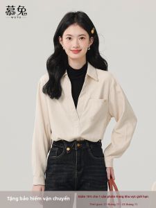 Áo sơ mi nữ MUTU phối hai lớp cổ cao tay dài công sở