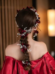 Red Velvet Hairpin with Butterfly Knot Korean Style Fairy Tale Wedding Hair Accessories Set for Bridesmaid And Evening Gown