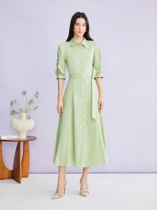3D Collar Ruffled Waist-Cinching Slim Elegant Dress