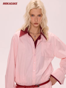 MOKACAKE2025 Spring Casual Style Long Sleeve Shirt Dress Puffy Short Skirt Womens Fake Two-Piece Gored A-Line Cotton Blend Dress