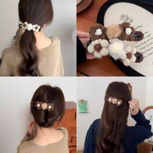 กิ๊บติดผมรูปปากเป็ดลายดอกไม้สำหรับผู้หญิง ฤดูใบไม้ร่วง/ฤดูหนาว 2024 ใหม่ หวาน สไตล์เกาหลี ตกแต่งผม เครื่องประดับผม