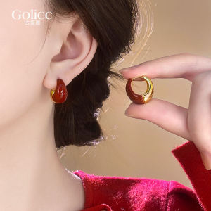 Red Double-Sided Waterdrop Earrings Womens Fashionable Vintage Ear Jewelry Golicc Korean Style Alloy Silver Gold Plated
