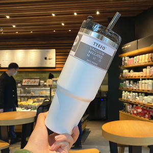 Minimalist Ins Stylish Stainless Steel Large Capacity Vacuum Cup with Straw Coffee Cup Men Female Student Large Ice Cup