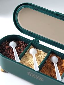 Home2U🏡 Kitchen Seasoning Storage Organizer with Lid Cover Storage Seasoning Box Combination Set Household kitchen Salt And storage Box Sealed One-Piece Multi Grid Seasoning Jar
