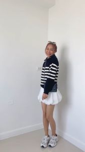 CHAWY Cardigan strip cute 🐻‍❄️ C4624 เสื้อคาร์ดิแกน เสื้อคลุมกันหนาว มี 2 สี ดำ ครีม