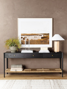 American Rural Style Solid Wood Entrance Table Oak Wood Sofa Back Table French Black Decorative Table Residential Furniture