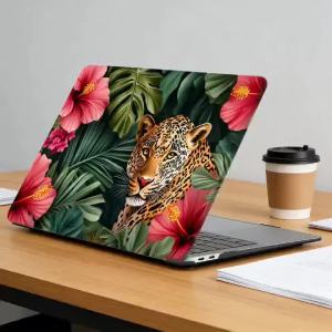 Ốp Lưng Cứng In Họa Tiết Da Báo Cho MacBook Air 13/15 M4/M5 Pro 14/16 M1 Kèm Vỏ Bảo Vệ Bằng Neoprene Và Nắp Đáy Đen Mờ