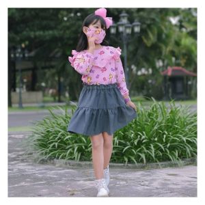 PADDLEKIDS SETELAN ROK PENDEK ANAK CEWEK 2-8TH KAOS PANJANG KATUN COMBED ROK REMPEL CORDURAY DZ-106