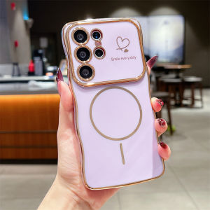 Curly Wave Frame For Magsafe Wireless Charge Case For Samsung S25 Edge S24 S23 Ultra FE S22 Plus A56 A55 A36 A16 A15 Soft Cover