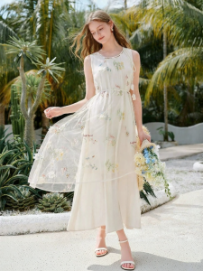 XIANGYING | Elegant Summer New 3D Floral Embroidery Dress